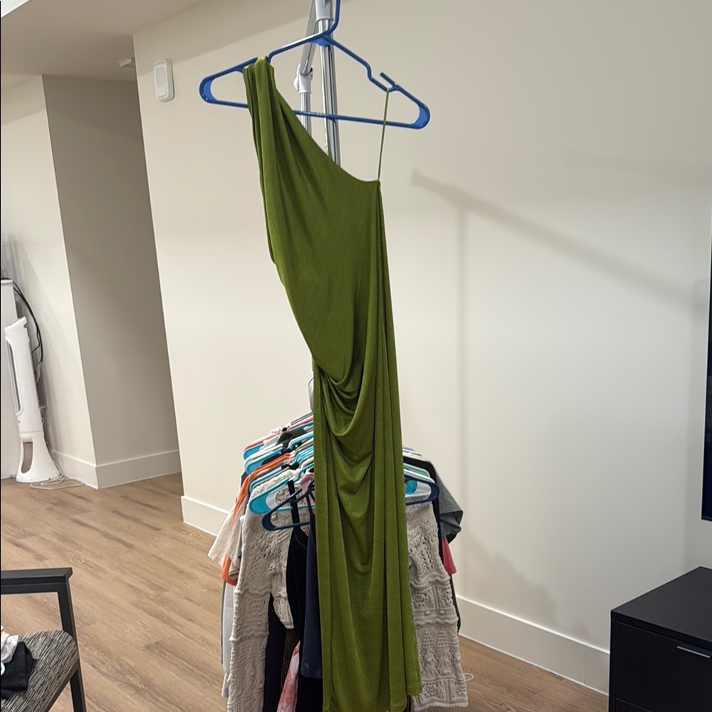 Mango One-Shoulder Green Dress